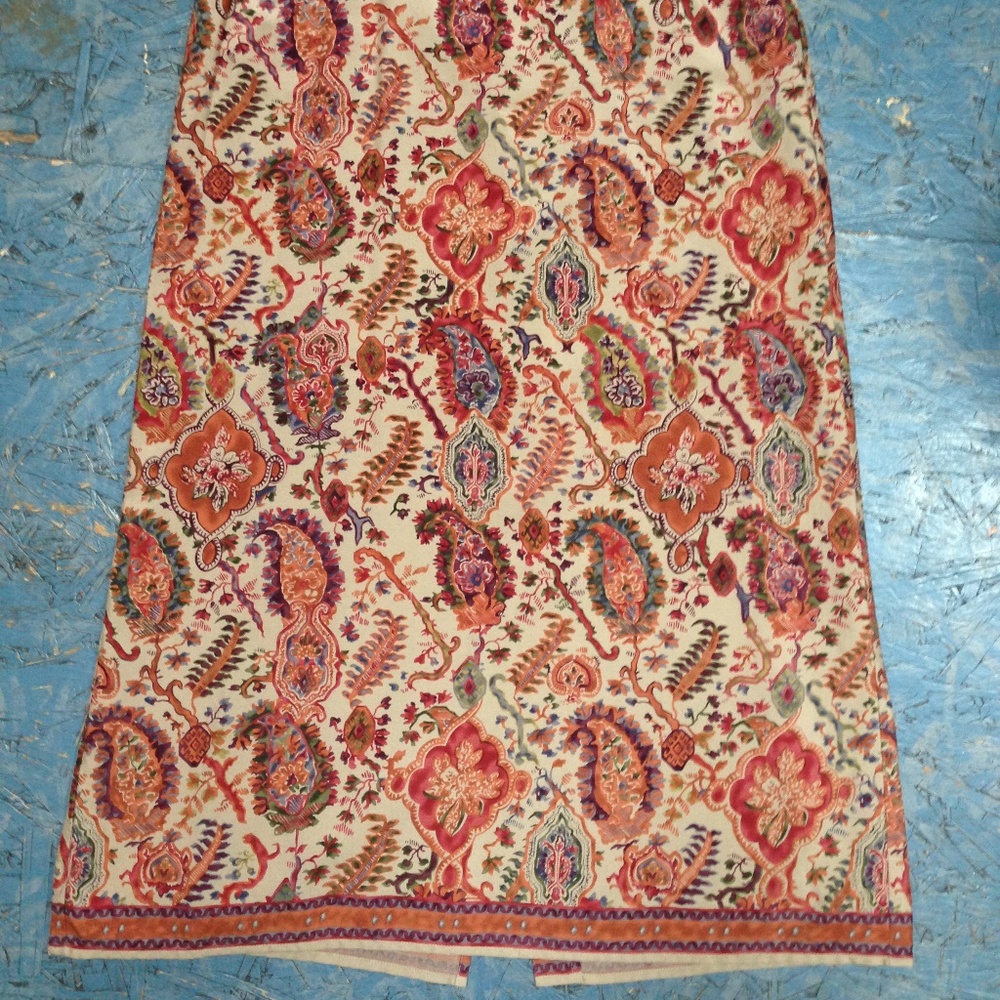 Sundance 10P long silk wool paisley pencil skirt